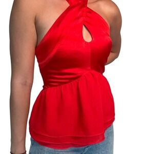 Vintage‎ Bebe Red Silk Halter Peplum Top (Size M)